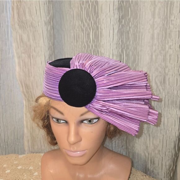 PILLBOX HAT Vintage By Lame Pillbox Fascinator Hat with Pleated Fan - Picture 1 of 12